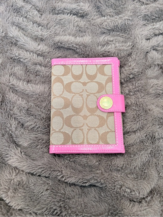 Coach Accessories - Coach Pink-Trim Signature Canvas Kids Passport Cover